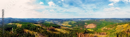 the german siegerland landscape as a panorama from above