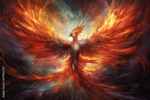 An abstract depiction of a fiery phoenix rising from the depths of icy waters  symbolizing rebirth and transformation.