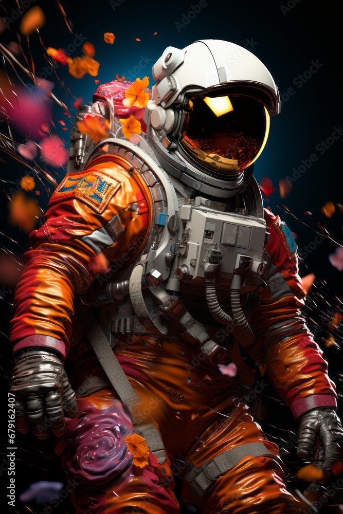 Fototapeta premium An abstract pixelated astronaut suit with pixelated gloves and boots, emphasizing the protective gear necessary for spacewalks.