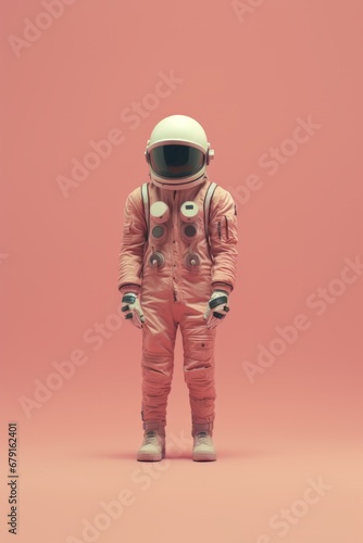 A character in an astronaut suit, full body shot, pastel colors, minimalism,