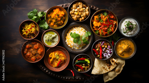 assorted_indian_cuisine_on_dark_rustic_background | GENERATED AI 