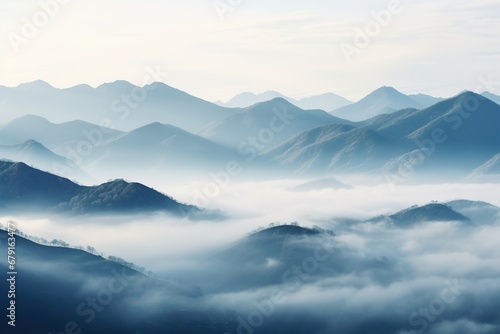 Beautiful landscape of mountains in foggy morning. Beauty in nature.