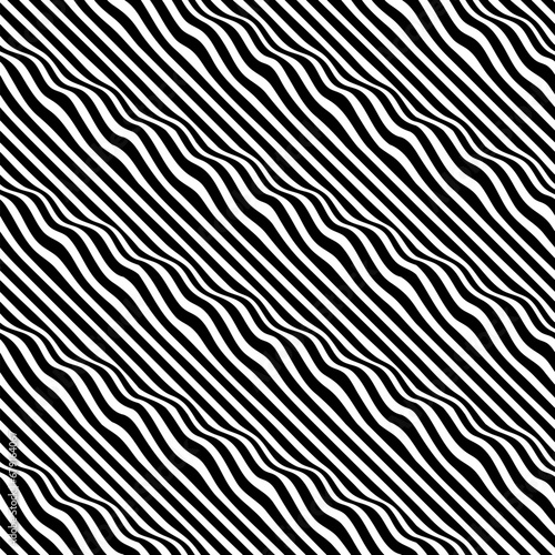 Seamless pattern of black diagonal stripes creating the optical illusion of vibrating waves.