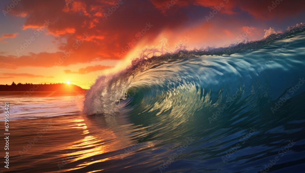 Fototapeta premium Sunset Sea water ocean wave.