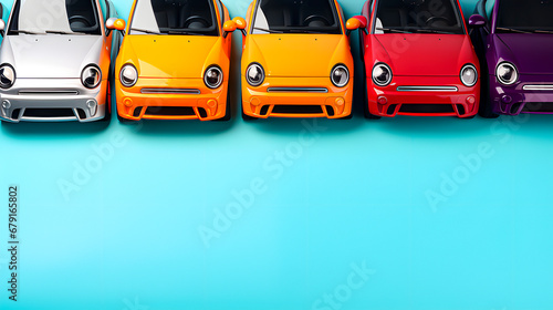 Wallpaper Mural Blue background for text or advertisement with colorful model cars on one end. Space for text Torontodigital.ca