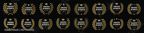 Gold laurel wreath award winner emblem logo vector design collection