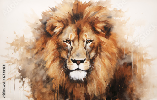 Lion portrait in watercolor painting style