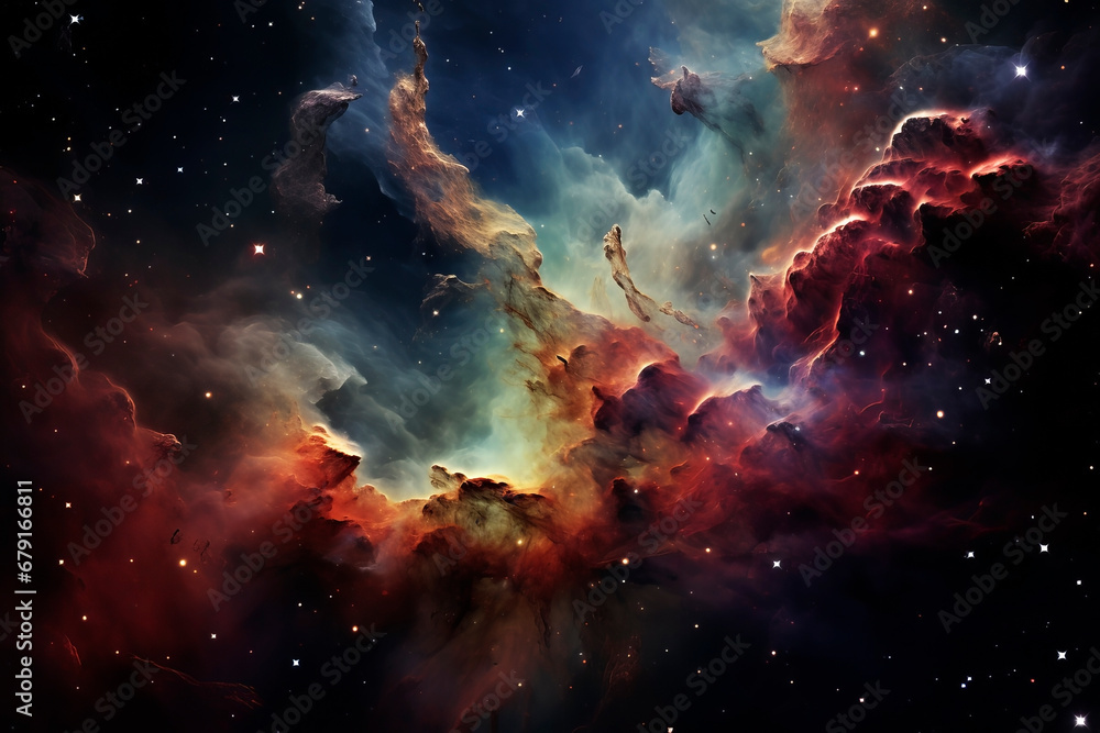 Fototapeta premium Bright cosmic nebula. Generative AI