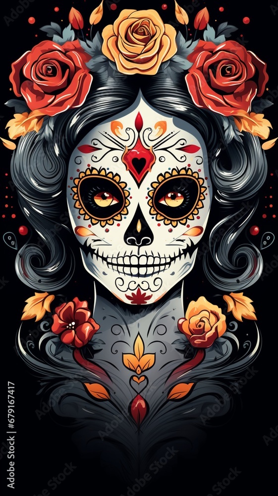 Sugar skull mexico day of the dead in the style Ai generated weird art