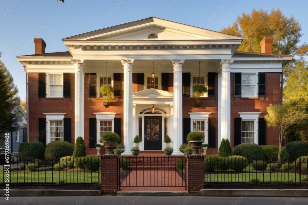 red brick georgian house with white columns