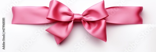Pink ribbon with bow isolated on white background, birthday or valentine's day, banner