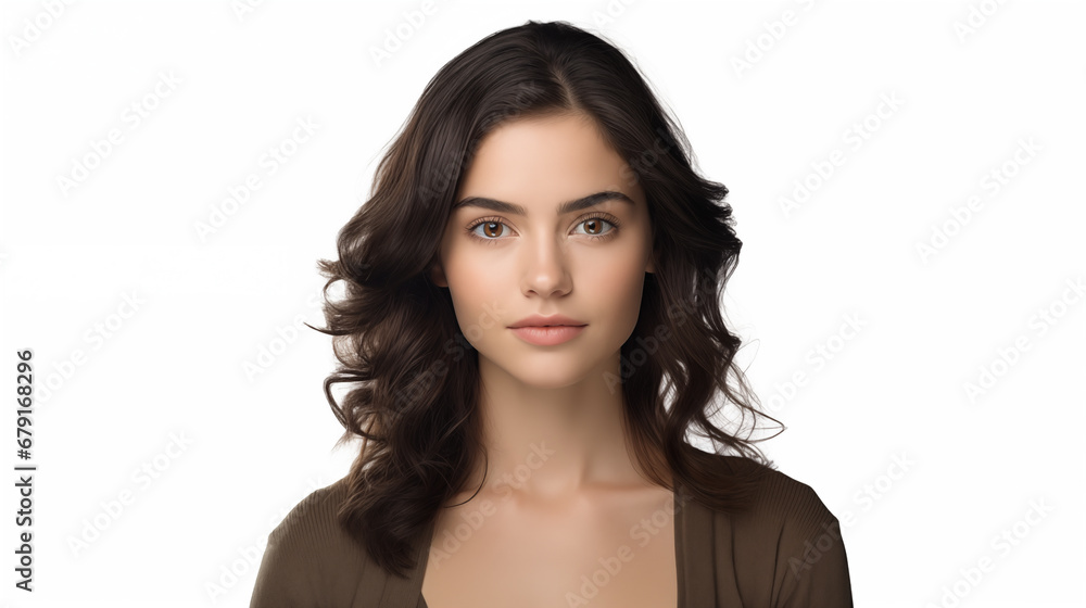 Beautiful, smooth young woman's face on a white background. Beautiful, smooth young woman's face on a white background.