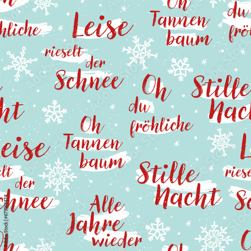 Hand written lyrics from German Christmas songe like "Silent night", seamless pattern, background great for wrapping, wallpapers, banners - vector design