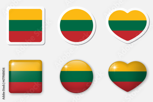 Flag of Lithuania icons collection. Flat stickers and 3d realistic glass vector elements on white background with shadow underneath. Free Download Flag of Lithuania icons collection. Flat stickers and 3d realistic glass vector elements on white background with shadow underneath. - GFXLoad