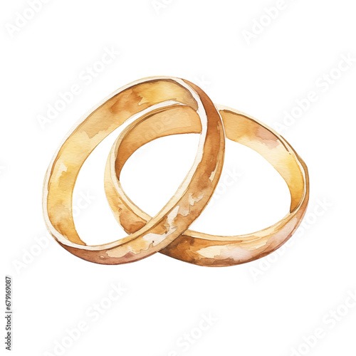 Golden wedding rings watercolor isolated transparent, Generative AI photo