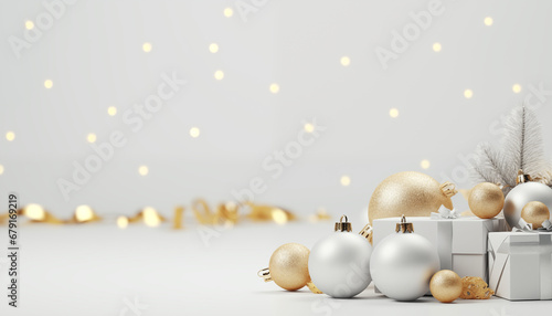 Christmas and New Year holiday background. Xmas greeting card. Christmas gifts on white background