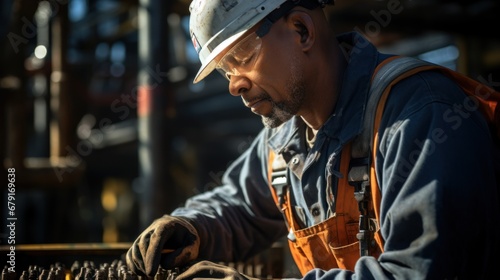 An operator working doing maintenance tasks on an oil