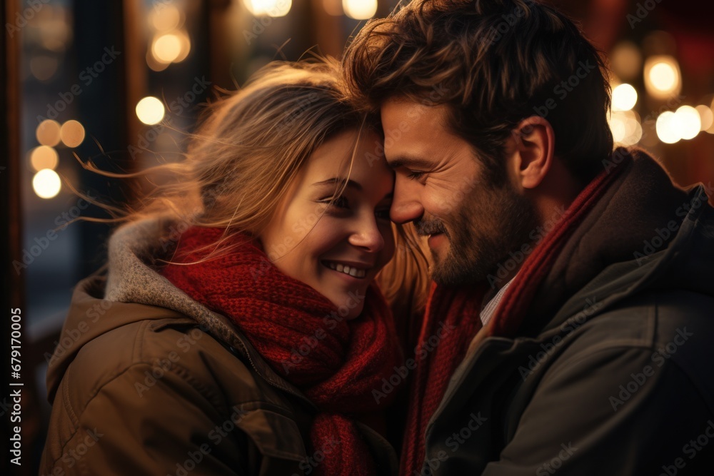Fototapeta premium heterosexual couple in love hugging on valentine's day