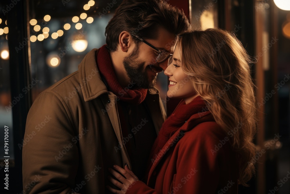 heterosexual couple in love hugging on valentine's day