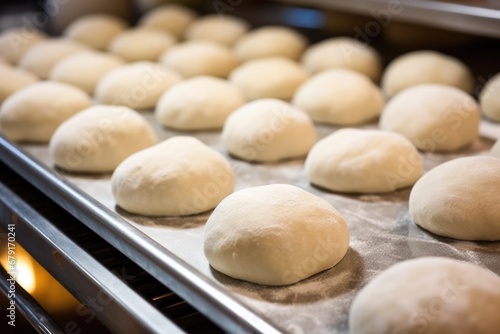 a line of pita bread dough balls ready to be formed