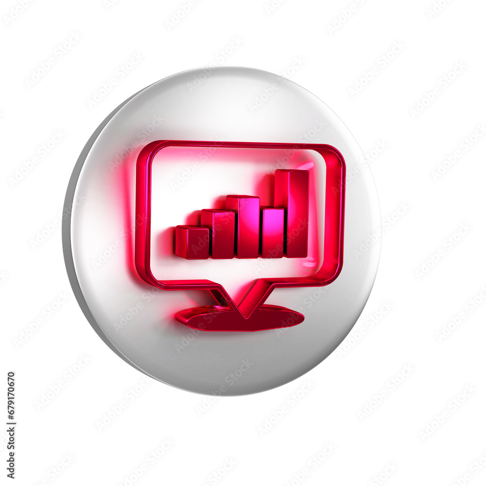 Red Pie chart infographic icon isolated on transparent background. Diagram chart sign. Silver circle button. Red Pie chart infographic icon isolated on transparent background. Diagram chart sign. Silver circle button.