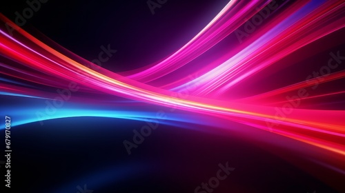 3d animation, abstract black background with pink blue neon lines go up and disappear photo