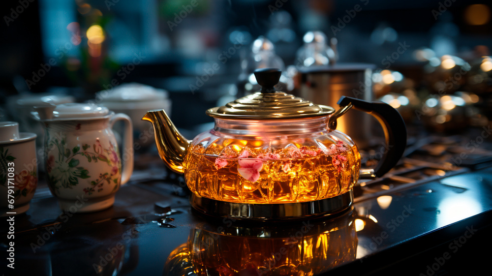 traditional turkish tea in the night cafe