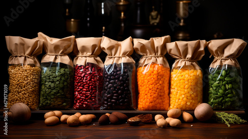 variety of colorful legumes in jars