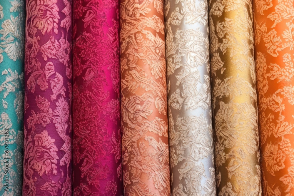 closeup of silk fabrics with intricate designs closeup of silk fabrics with intricate designs