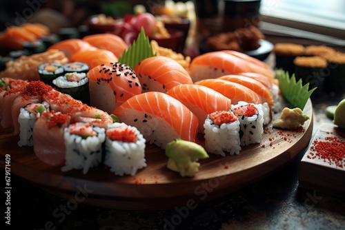 Set of sushi roll, highlighting the artistry of sushi presentation