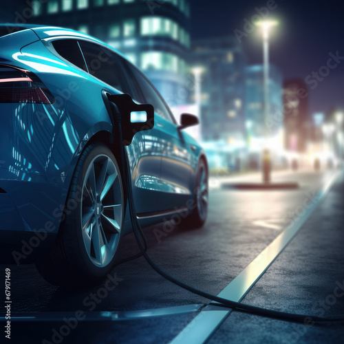 Clean Energy Drive: Electric Vehicle Charging at power point. ai generative