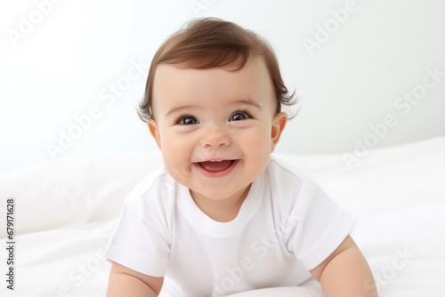 portrait of a happy cute baby child in white background 