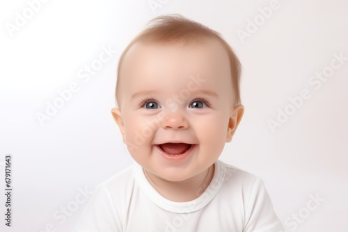 portrait of a happy cute baby child in white background 