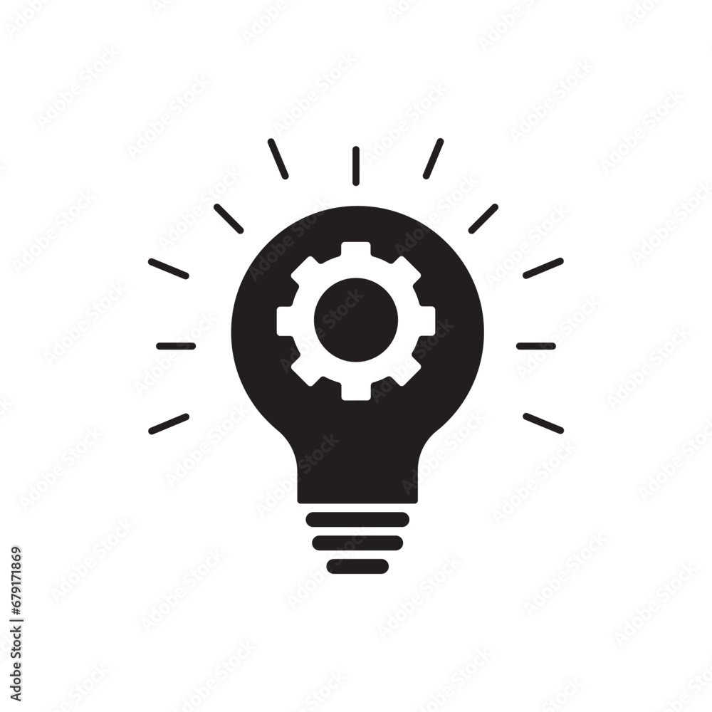 Bright idea light bulb with cogs and gears. Idea generation symbol Bright idea light bulb with cogs and gears. Idea generation symbol