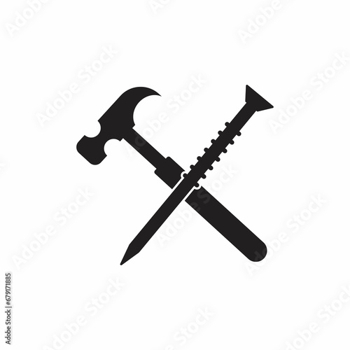 Hammer and nail icon flat style