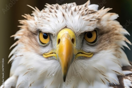 close view of a hawks hooked beak and talons
