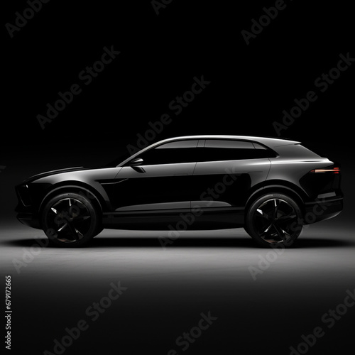 Fotografia con diseño de vehiculo SUV con diseño futurista y tonos oscuros