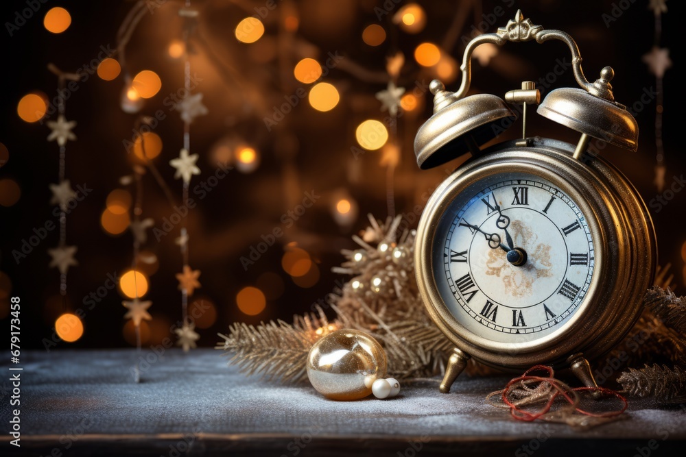 The Magic Hour Nears on a Traditional Christmas Eve with an Old-Fashioned Clock as the Centerpiece