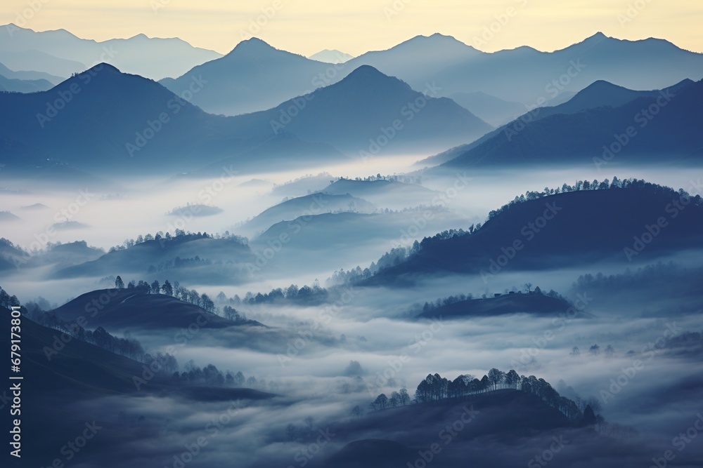 Beautiful landscape of mountains in foggy morning. Beauty in nature. Beautiful landscape of mountains in foggy morning. Beauty in nature.
