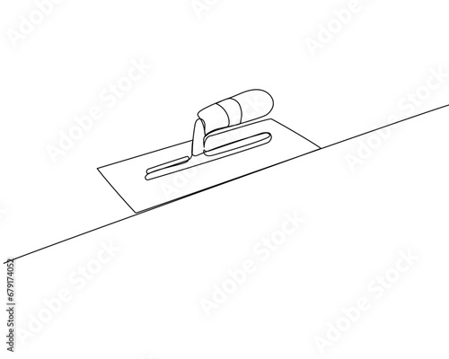 Professional Rectangular Steel Trowel one line art. Continuous line drawing of repair, professional, hand, people, concept, support, maintenance.