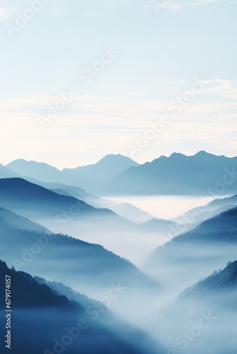 Beautiful landscape of mountains in foggy morning. Beauty in nature.