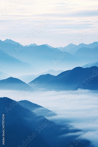 Beautiful landscape of mountains in foggy morning. Beauty in nature.