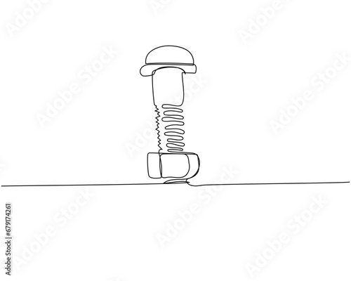 Screw, bolt and nut, dowel, pin, pintle one line art. Continuous line drawing of repair, professional, hand, people, concept, support, maintenance. photo