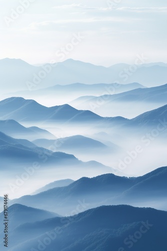 Beautiful landscape of mountains in foggy morning. Beauty in nature.