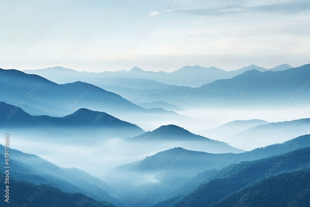 Beautiful landscape of mountains in foggy morning. Beauty in nature.