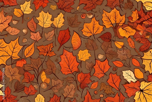Autumn background, seamless tile with maple leaves naturaly HD glow photo