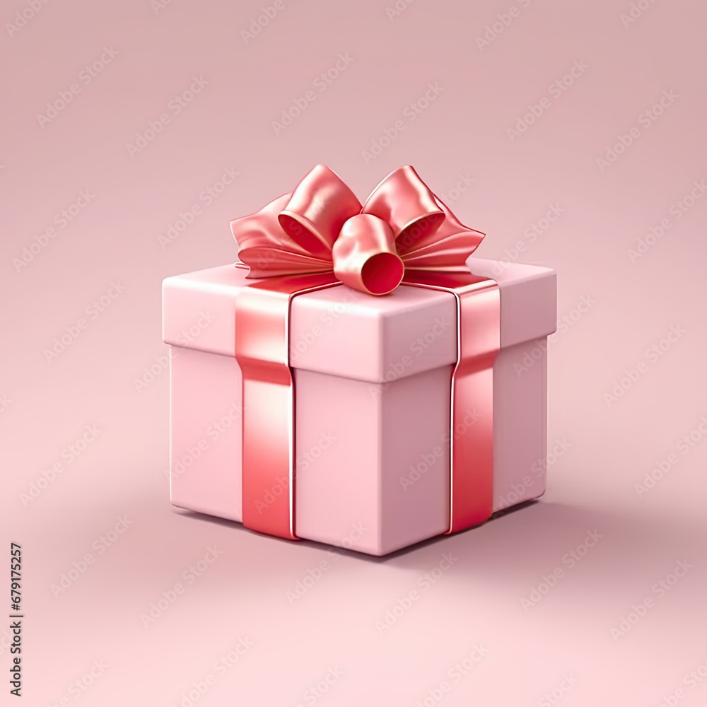 Pink gift box with ribbon and bow on a light background. Pink gift box with ribbon and bow on a light background.
