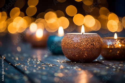 Close-up Shot of Candles Aglow Amidst the Festive Ambiance of New Year s Eve Decorations