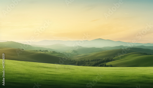 Green juicy field and sunset  spring concept