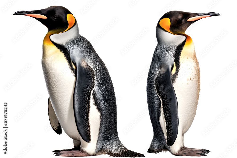 Obraz premium Penguins isolated on white background. Side view.